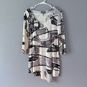 Lynn Ritchie Silver Top Tunic Multicolor Abstract 3/4 Sleeve Small Rayón